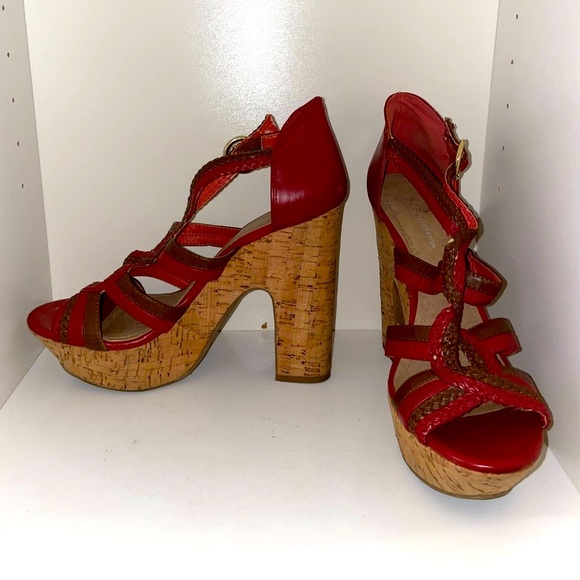 BCBGeneration Red/Brown Platform Sandals - Picture 1 of 9